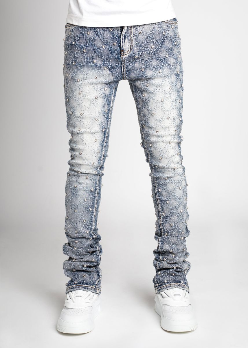 Guap Aqua Blue Embellished Denim