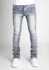 Guap Aqua Blue Embellished Denim