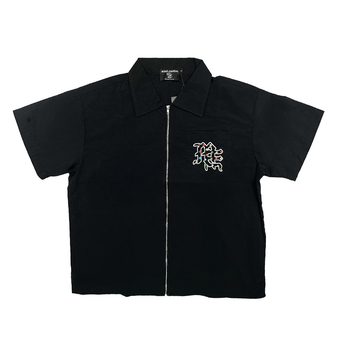 ME Rhinestone Nylon Zip Up Shirt