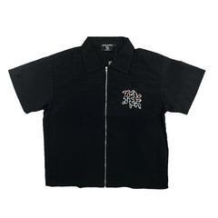 ME Rhinestone Nylon Zip Up Shirt
