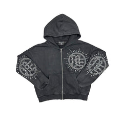 Mixed Emotion Eclipse’ Grey Acid Wash Rhinestone Hoodie