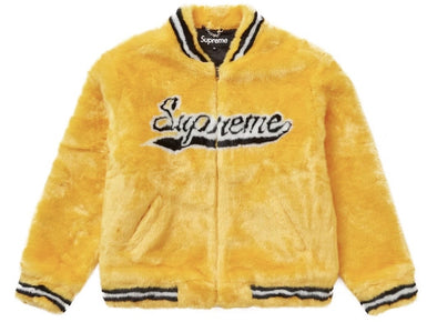 Supreme Yellow Faux Fur Varsity Jacket