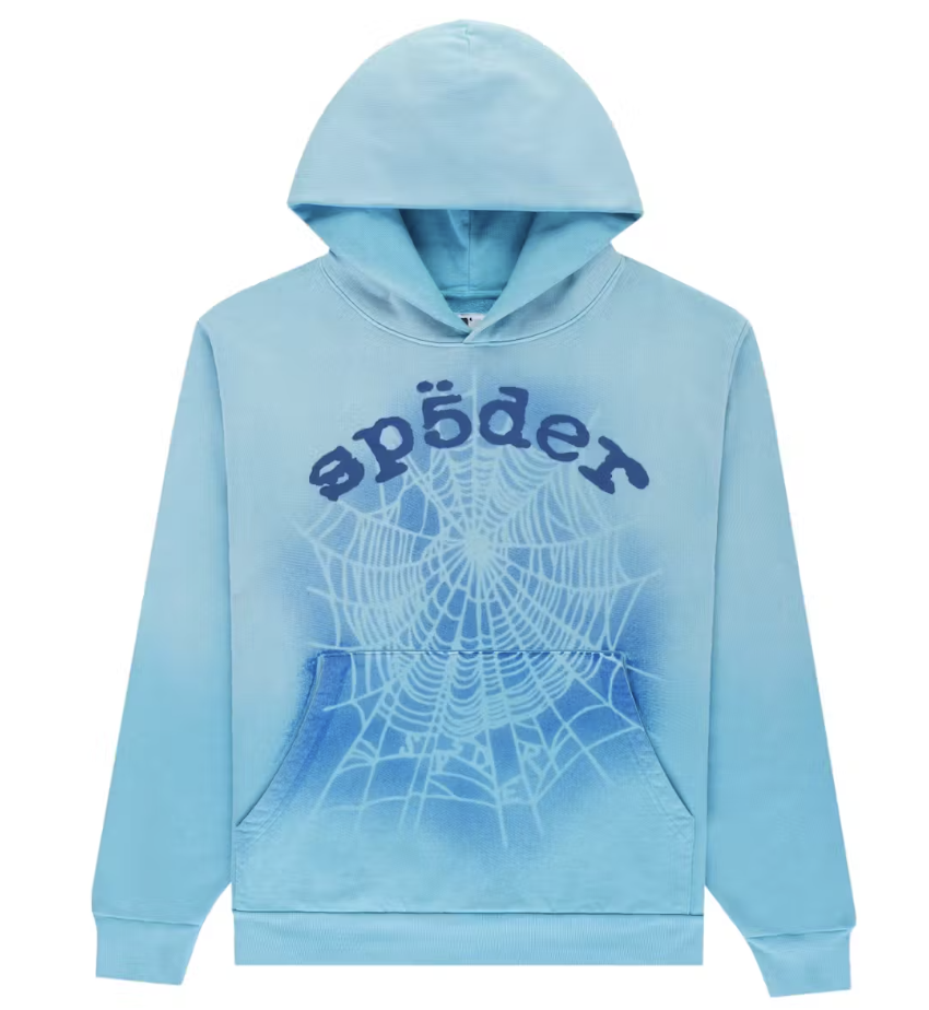 Sp5der OG Web V2 Spray Hoodie Light Blue