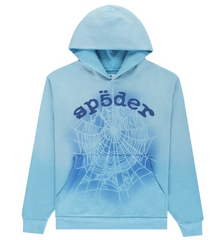 Sp5der OG Web V2 Spray Hoodie Light Blue