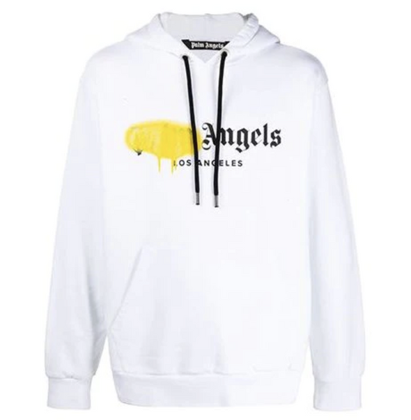 Palm Angels LA Yellow Sprayed White Hoodie Pre-Owned