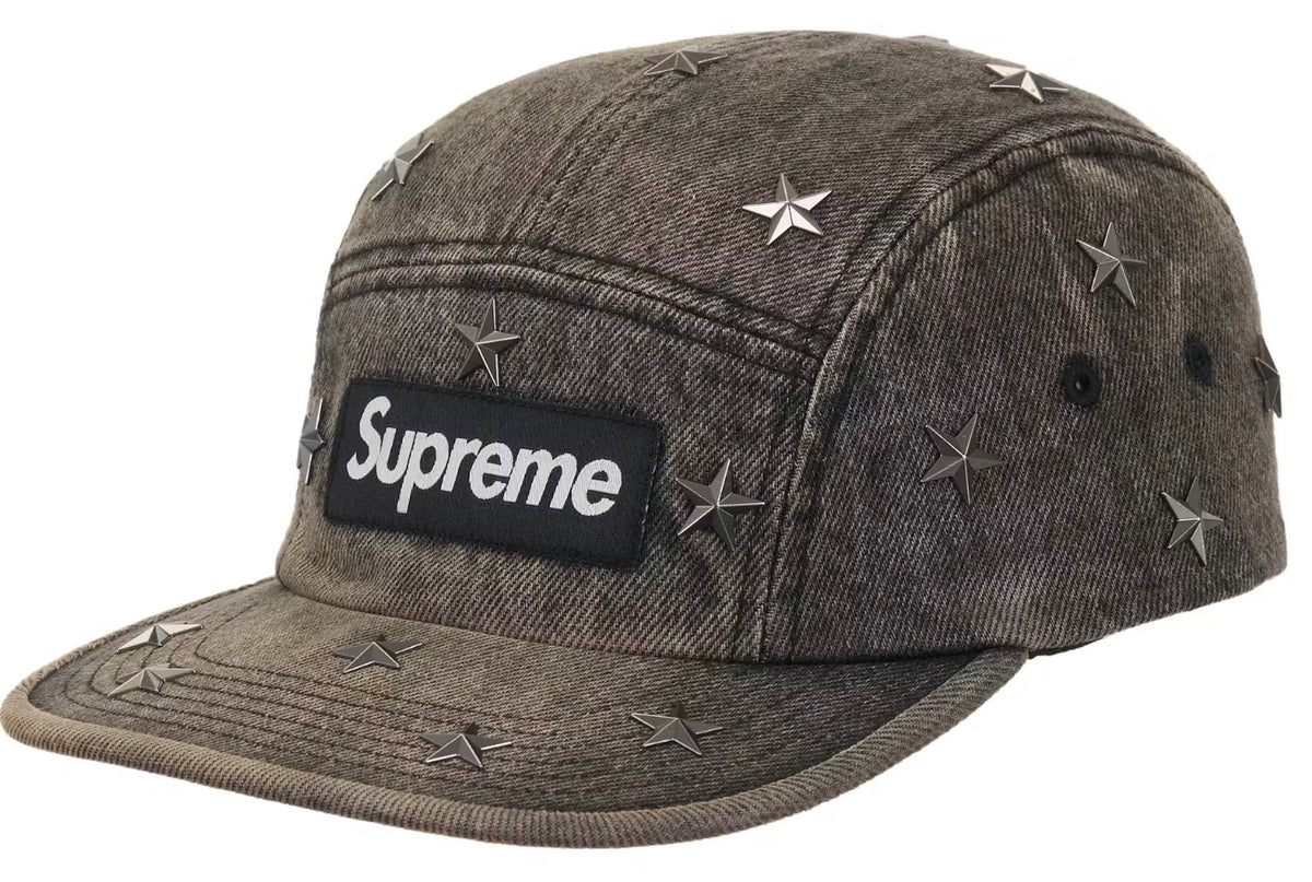 Supreme Stars Studded Denim Camp Cap Washed Black Pre-Owned