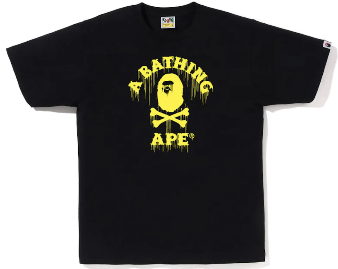 Bape Crossbone College Drip Black/Yellow Tee