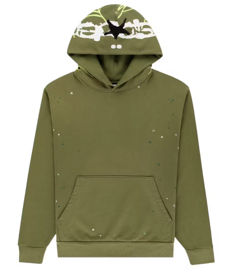 Sp5der Heavy Web Hoodie Olive