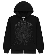 Sp5der OG Web V2 Phantom Zip Up Hoodie Black