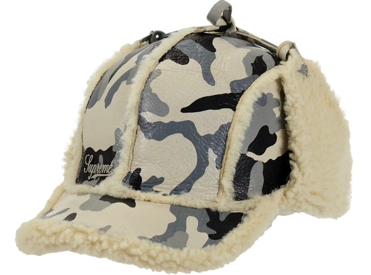 Supreme Shearling Lined Earflap Cap Snow Camo