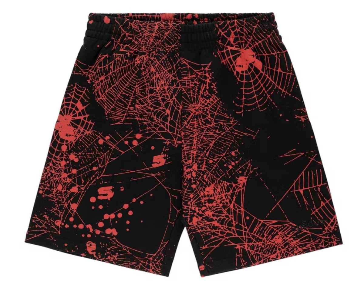 Sp5der AOP Web V2 Zip Up Sweatshort Black