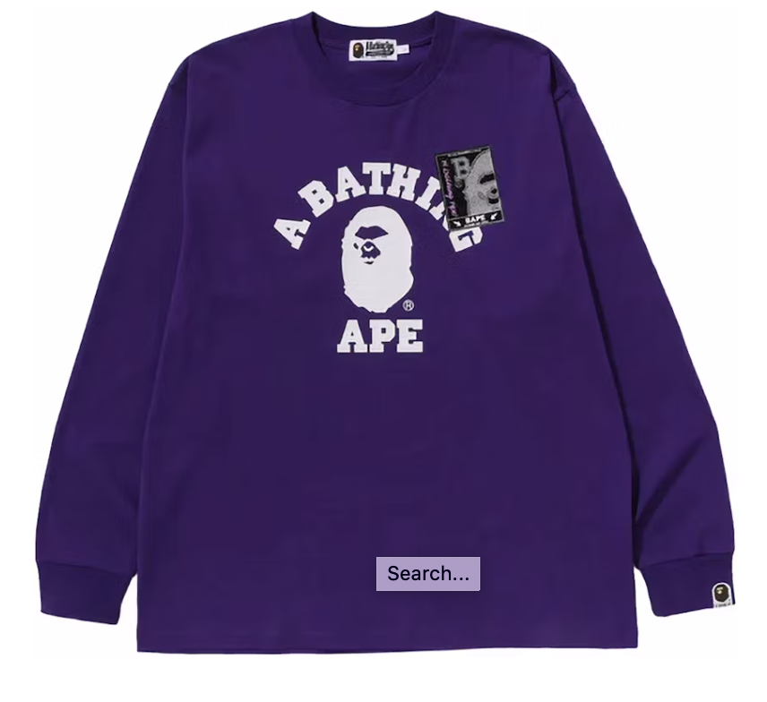 BAPE Mad Face College Long Sleeve Tee Purple