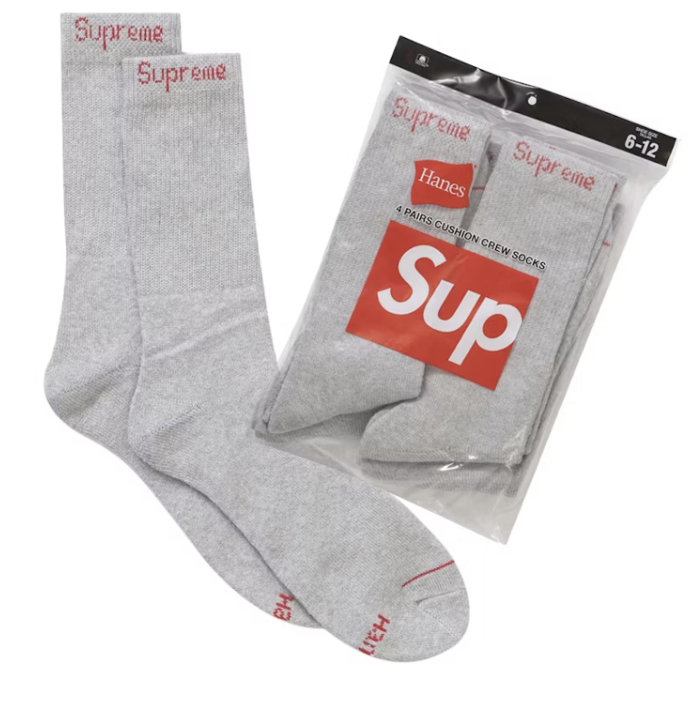 Supreme Hanes Crew Socks (4 Pack) Heather Grey