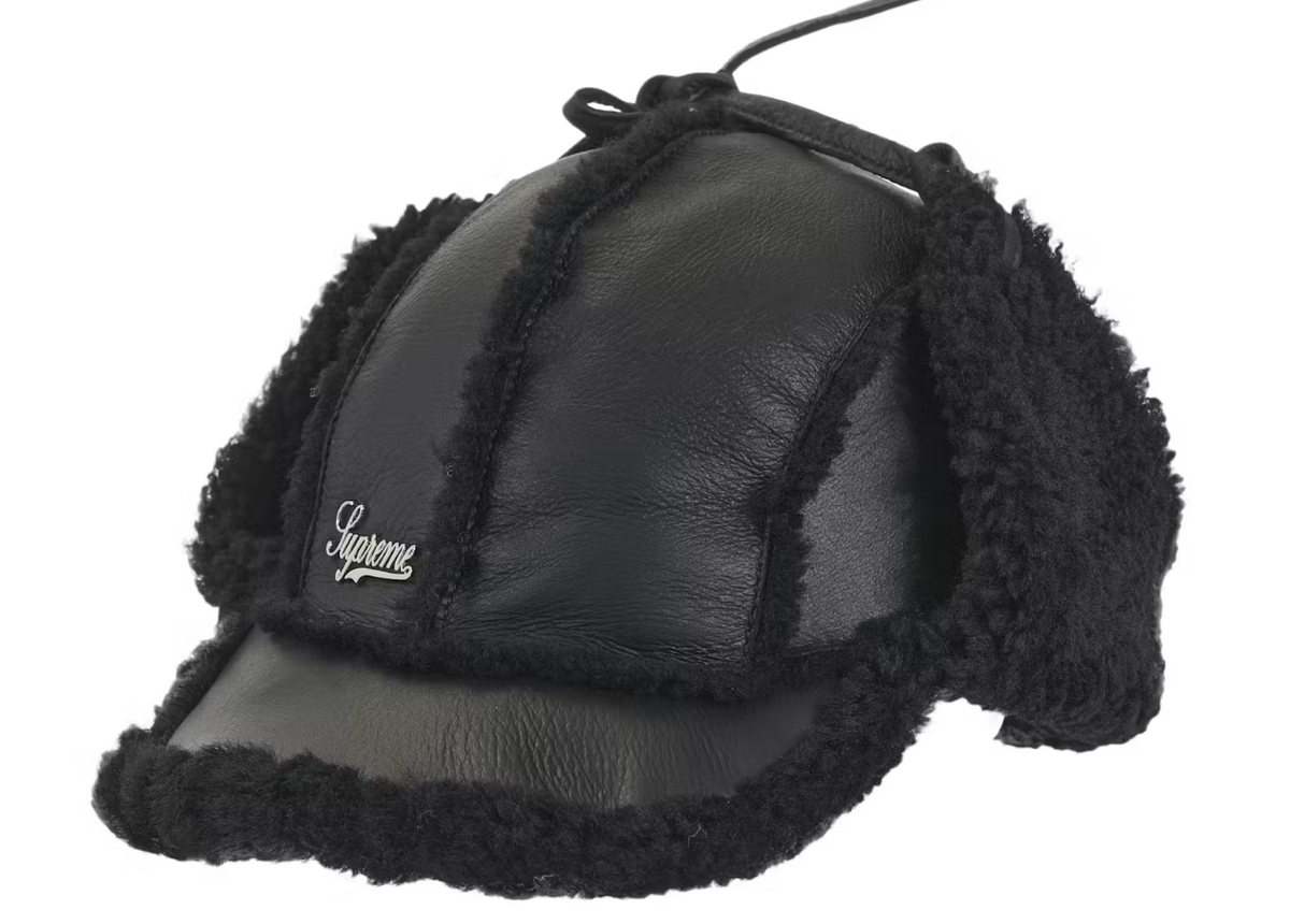 Supreme Shearling Lined Earflap Cap Black