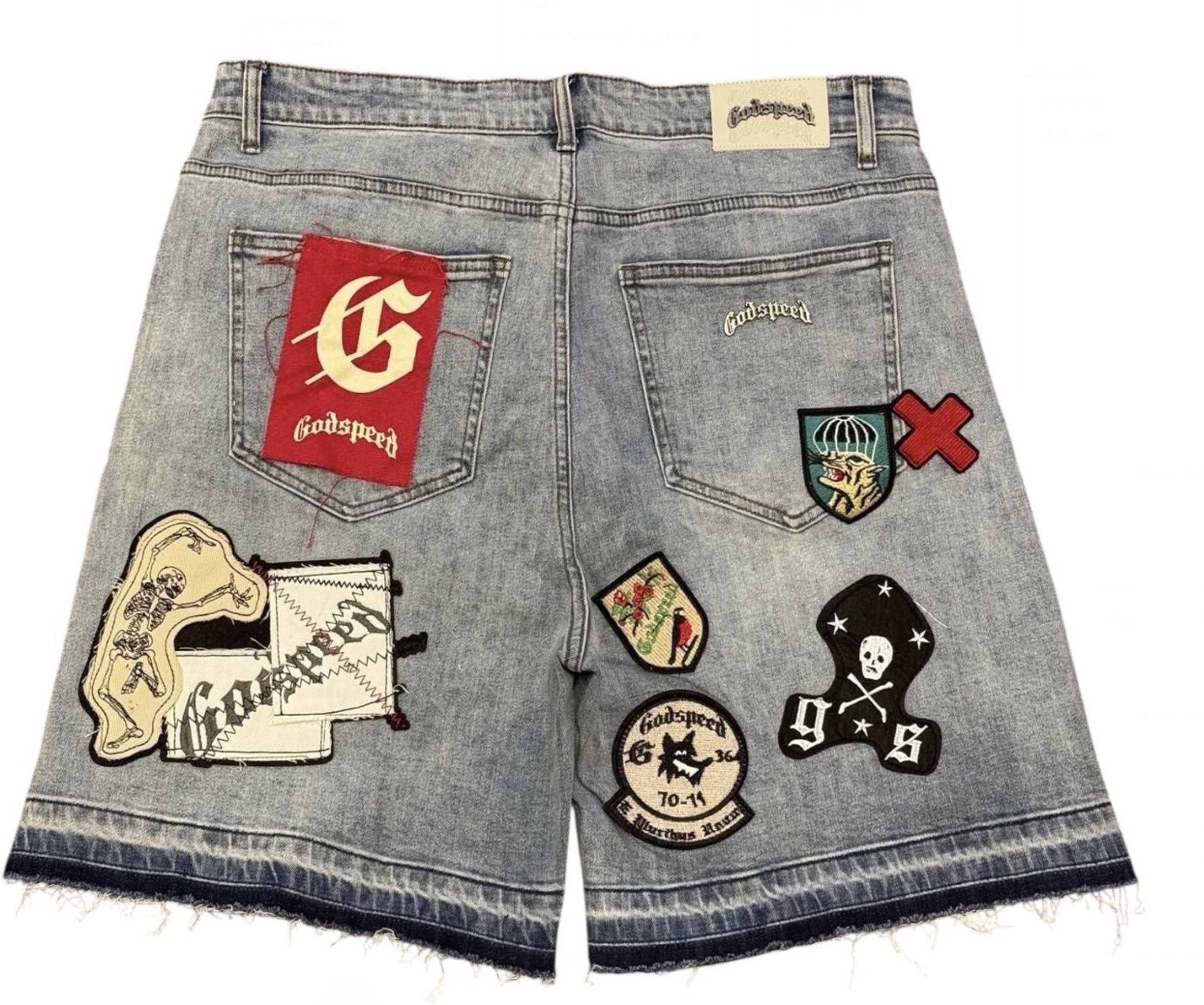 Godspeed Patchwork Denim Shorts Blue
