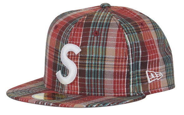 Supreme Metallic Red Plaid S Logo New Era Hat