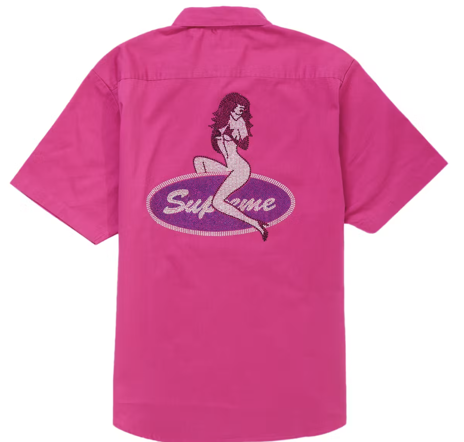 Supreme Rhinestone Pin Up S/S Work Shirt Fuchsia