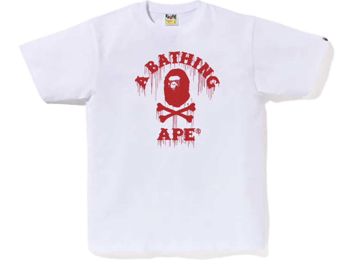 Bape Crossbone College Drip Red/White Tee