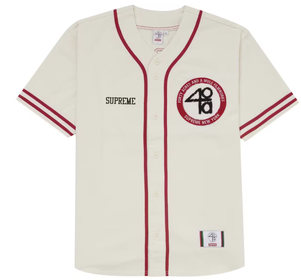 Supreme 40 Acres Twill Baseball Jersey White