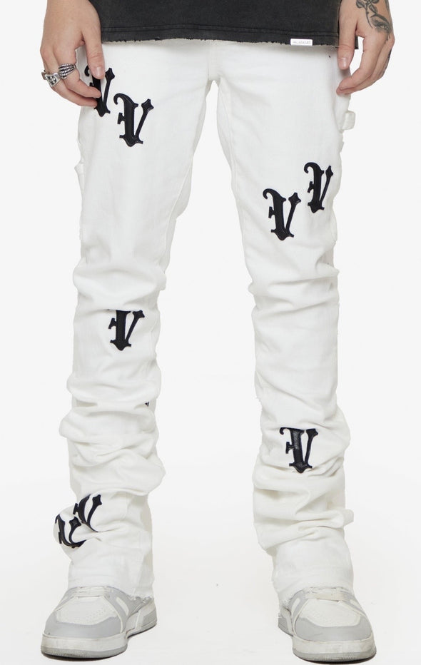 Valabasas Jeans “V-Minimal White Stacked Flare Jeans"