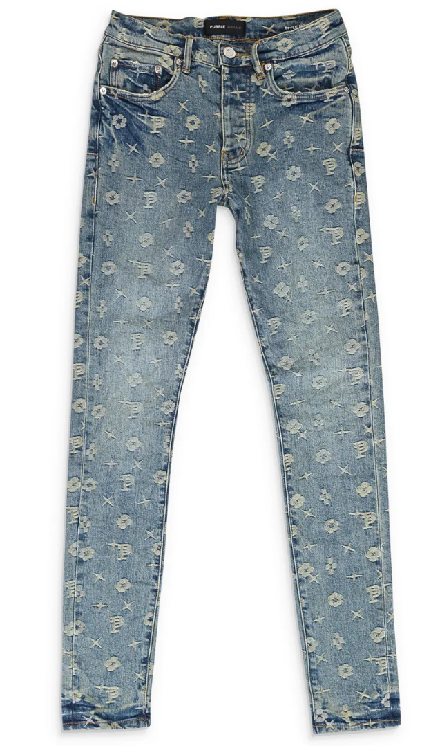 Purple Brand Monogram Jacquard Skinny Jeans