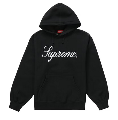 Supreme Raised Script Hooded Black Sweatshirt