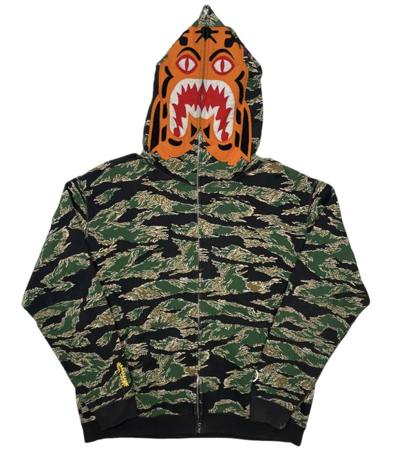 BAPE Tiger Full Zip Hooded Sweatshirt 1st Camo Green Pre-Owned