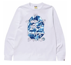 BAPE ABC CAmo Japanese Letters Long Sleeve White/Blue