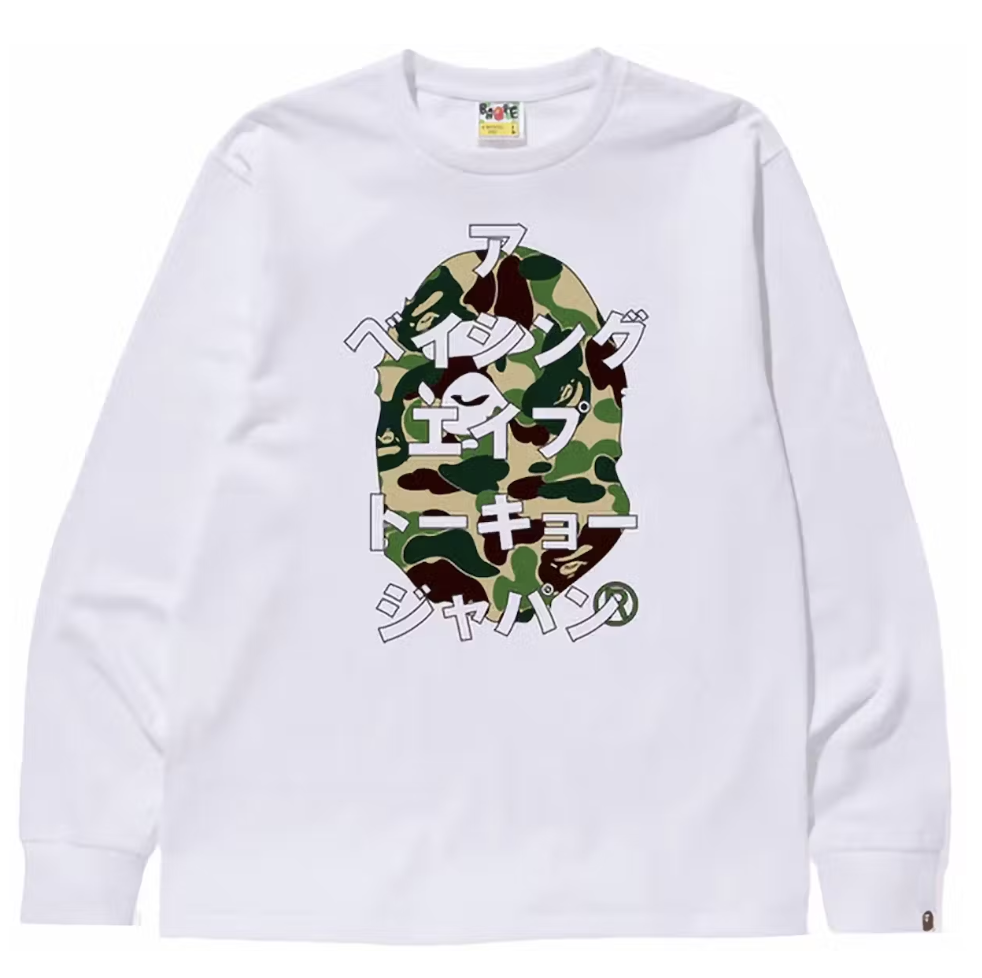 BAPE ABC Camo Japanese Letters Long Sleeve White/Green