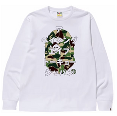 BAPE ABC Camo Japanese Letters Long Sleeve White/Green