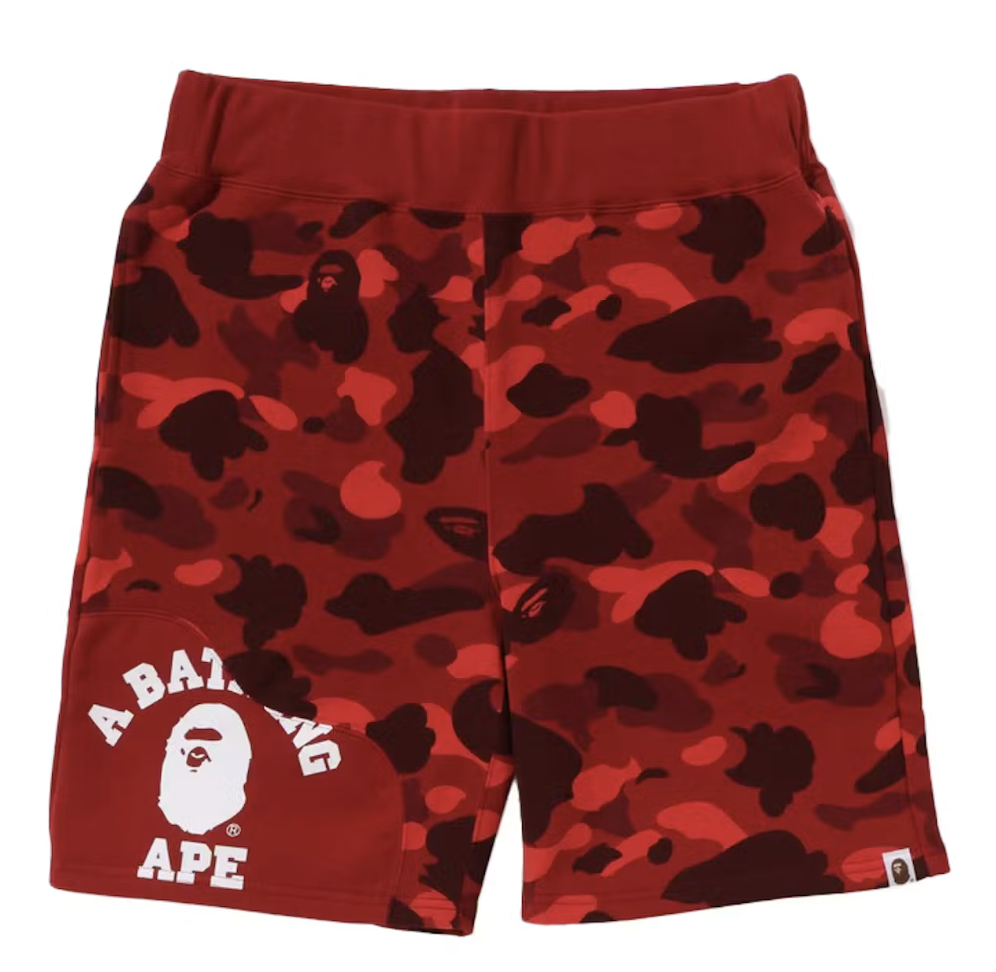 BAPE Red Color Camo Cutting Sweat Shorts