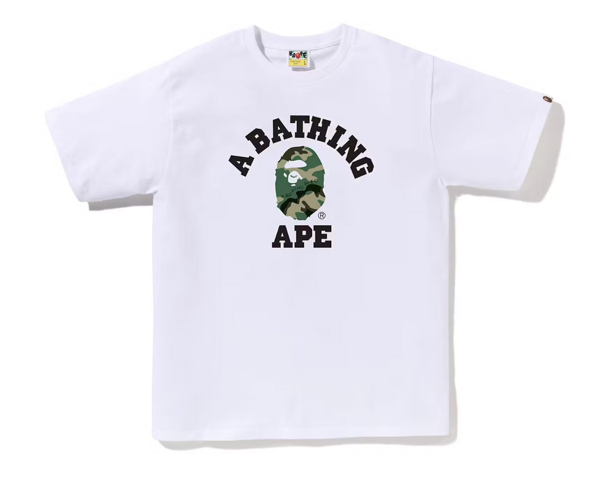 BAPE Woodland Camo College Logo White Tee