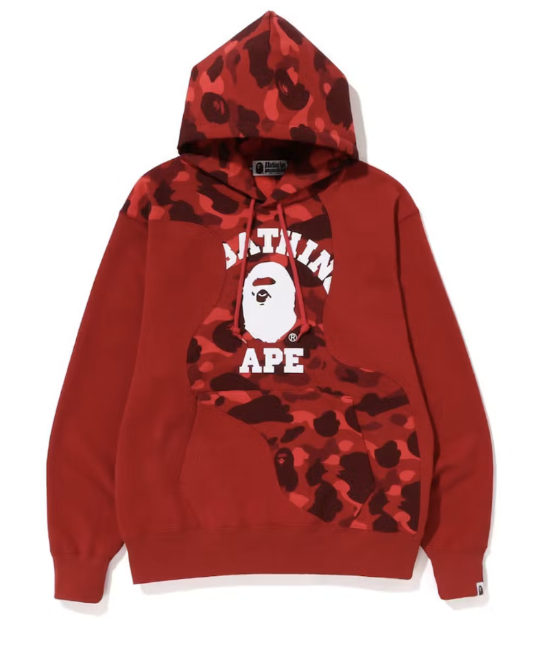 BAPE Color Camo College Cutting Relaced Fit Hoodie Red