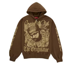 Supreme DJ Screw Zip Up Hooded Sweatshirt Dusty Brown