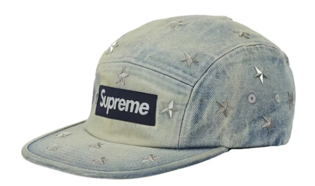 Supreme Stars Studded Denim Camp Cap Washed Indigo