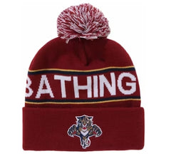 Bape x Mitchell & Ness NHL Pom Beanie Burgundy