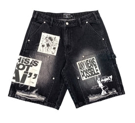 Mixed Emotion Black AI Denim Shorts