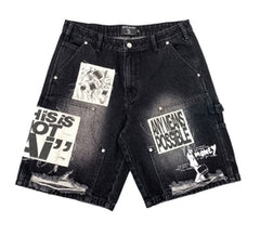 Mixed Emotion Black AI Denim Shorts