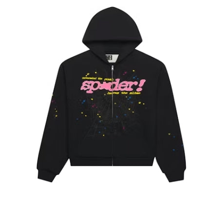Sp5der Punk V2 Zip Up Hoodie Black