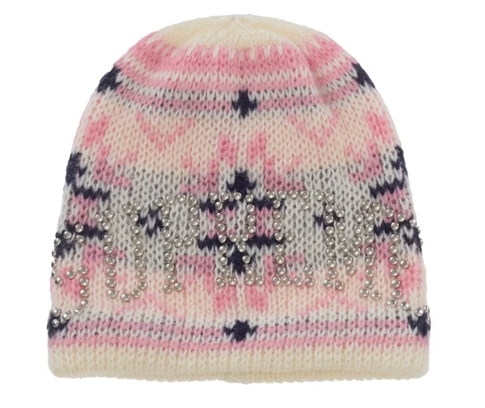 Supreme Studded Fair Isle Beanie White