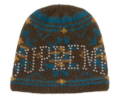 Supreme Studded Fair Isle Beanie Olive