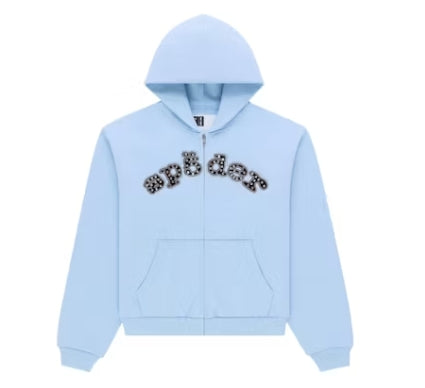 Sp5der Mixed Stone OG V2 Zip Hoodie Rock Blue