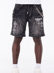 GUAPI Obsidian Black Faded Cross Denim Shorts