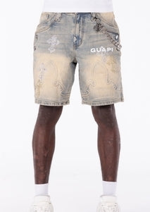 GUAPI Faded Cross Denim Shorts
