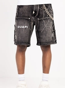GUAPI Obsidian Black Spider Denim Shorts