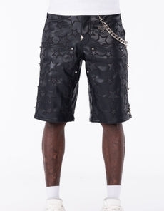 GUAPI Obsidian Black Stars Leather Shorts