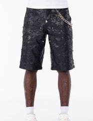 GUAPI Obsidian Black Stars Leather Shorts