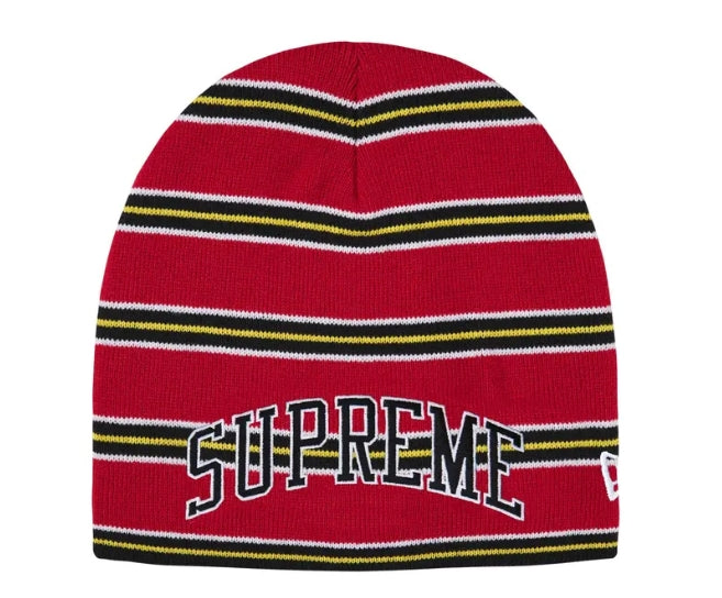 Supreme New Era Stripe Beanie Red