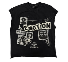 Mixed Emotion Newspaper Sleeveless Tee