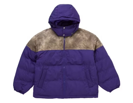 Supreme Leather Yoke Puffer Jacket Purple